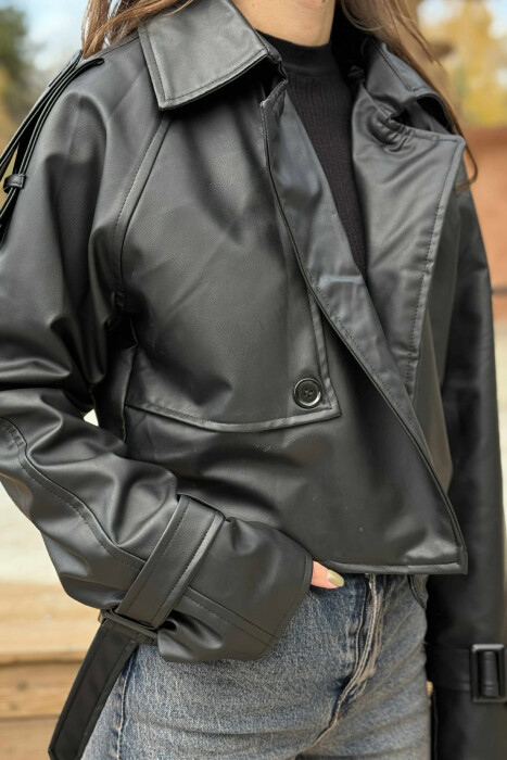 LEATHER CROPPED WOMEN JACKET BLACK/ E ZEZE - 3