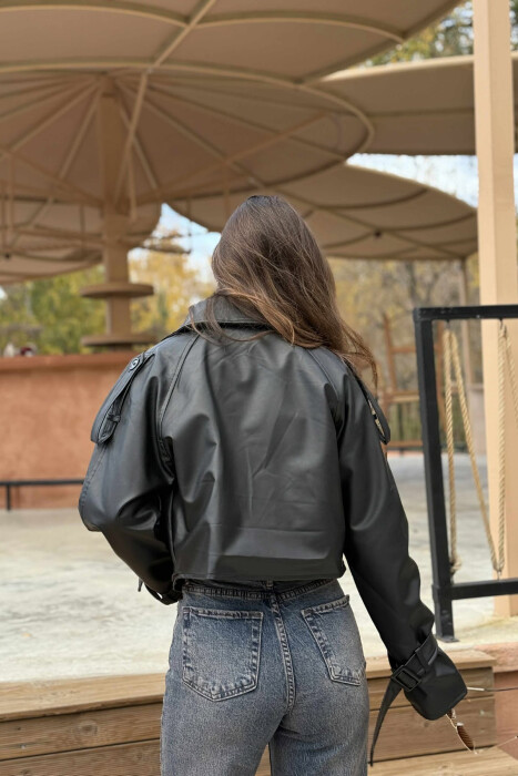 LEATHER CROPPED WOMEN JACKET BLACK/ E ZEZE - 5