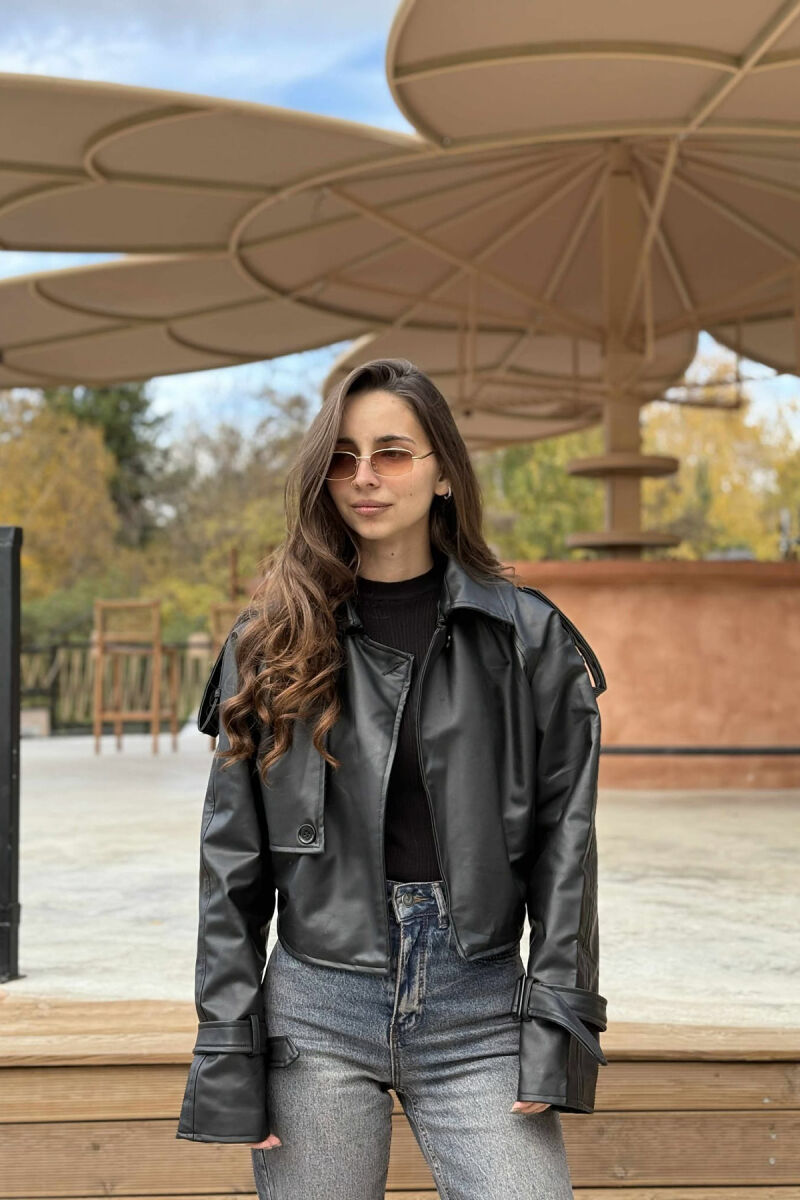 LEATHER CROPPED WOMEN JACKET BLACK/ E ZEZE - 2