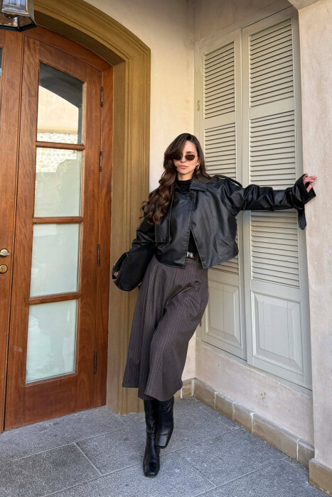 LEATHER CROPPED WOMEN JACKET BLACK/ E ZEZE - 2