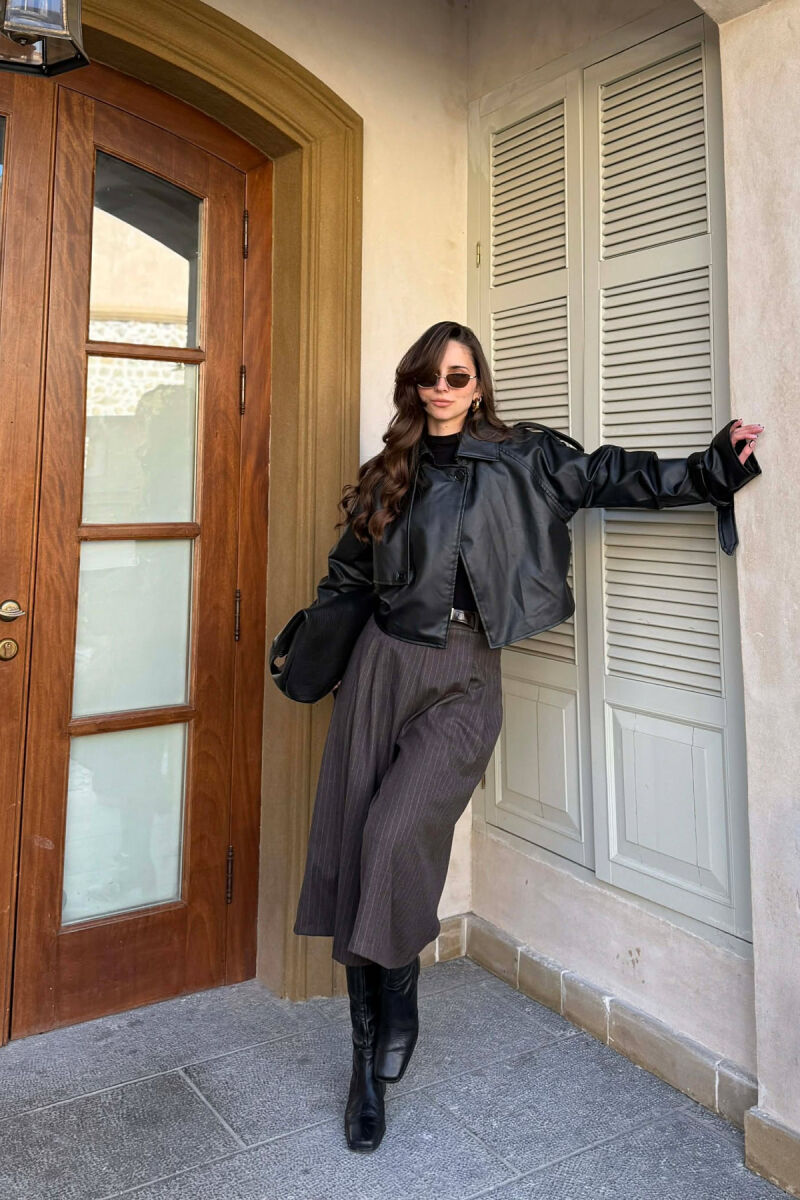 LEATHER CROPPED WOMEN JACKET BLACK/ E ZEZE - 2