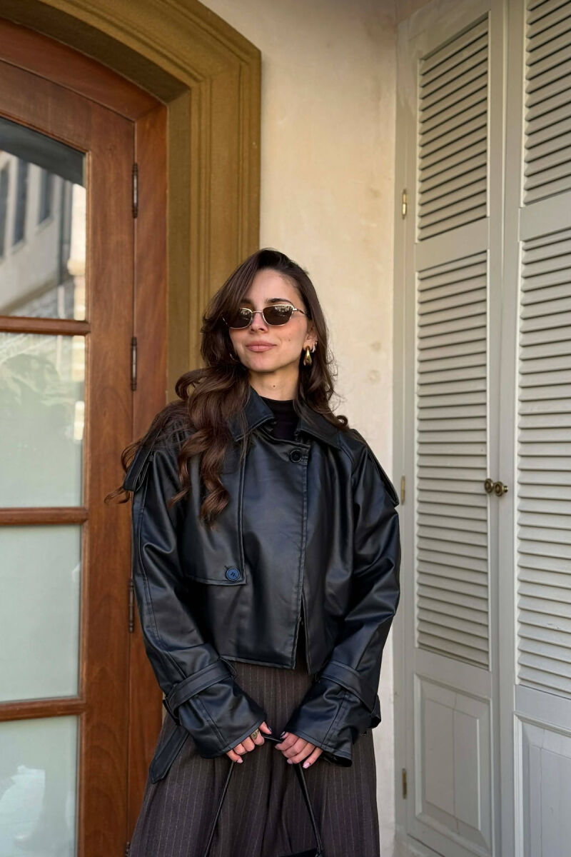 LEATHER CROPPED WOMEN JACKET BLACK/ E ZEZE - 1