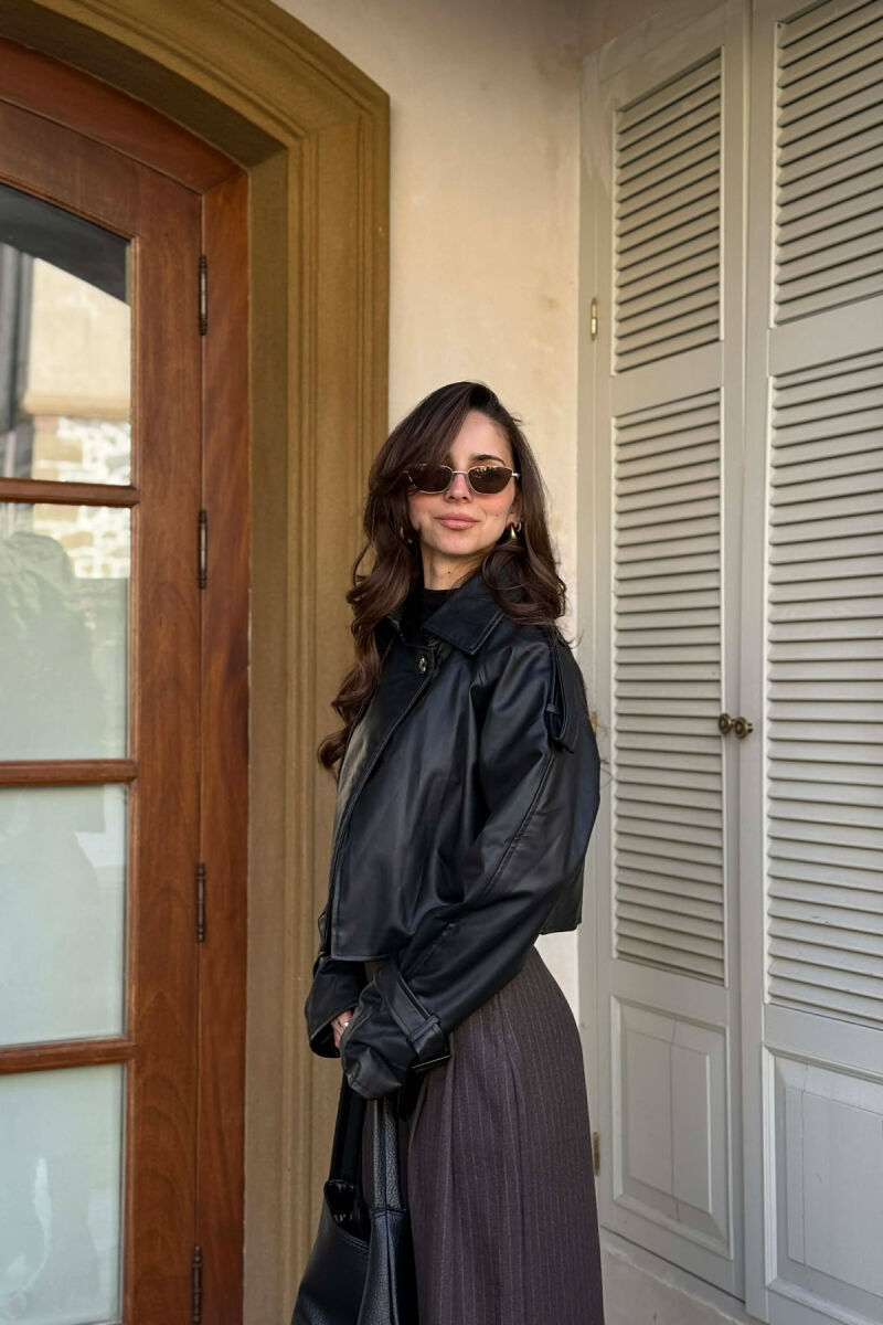 LEATHER CROPPED WOMEN JACKET BLACK/ E ZEZE - 5