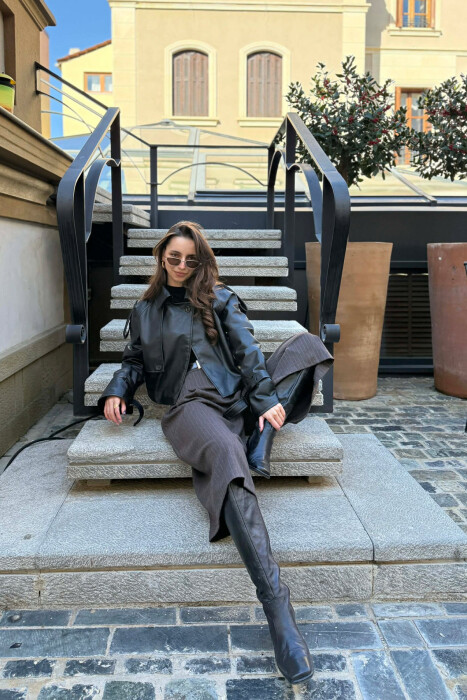 LEATHER CROPPED WOMEN JACKET BLACK/ E ZEZE - 9