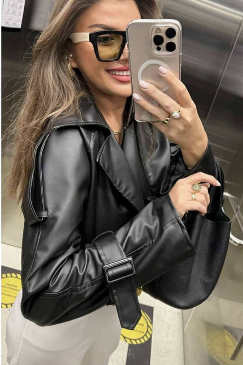 LEATHER CROPPED WOMEN JACKET IN BLACK COLOR - 2