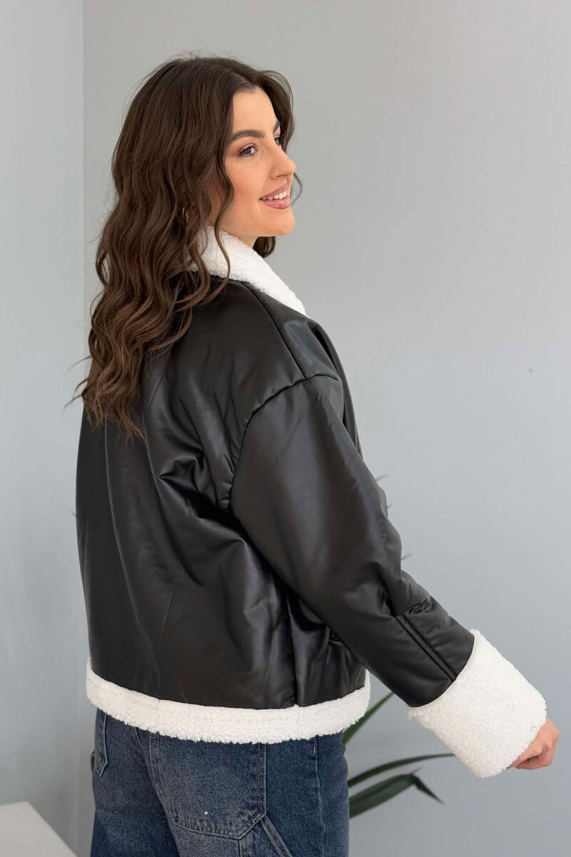 LEATHER FLUFFY WOMEN JACKET BLACK-WHITE/ZB - 4