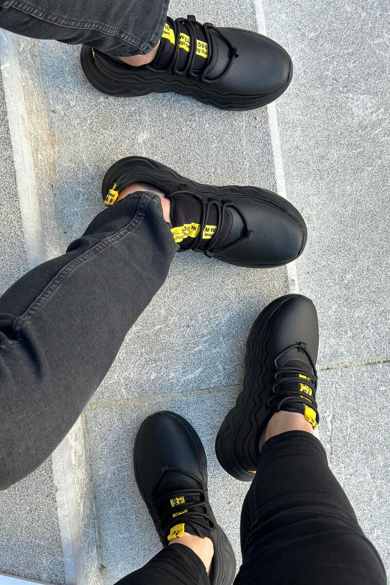 LEATHER LACING WOMAN SNEAKERS BLACK-YELLOW/ZEVE - 1