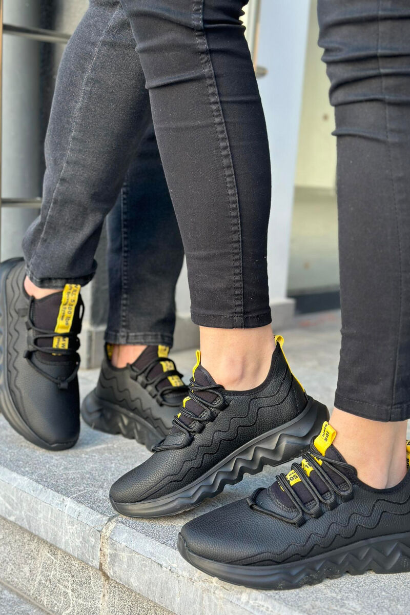 LEATHER LACING WOMAN SNEAKERS BLACK-YELLOW/ZEVE - 4