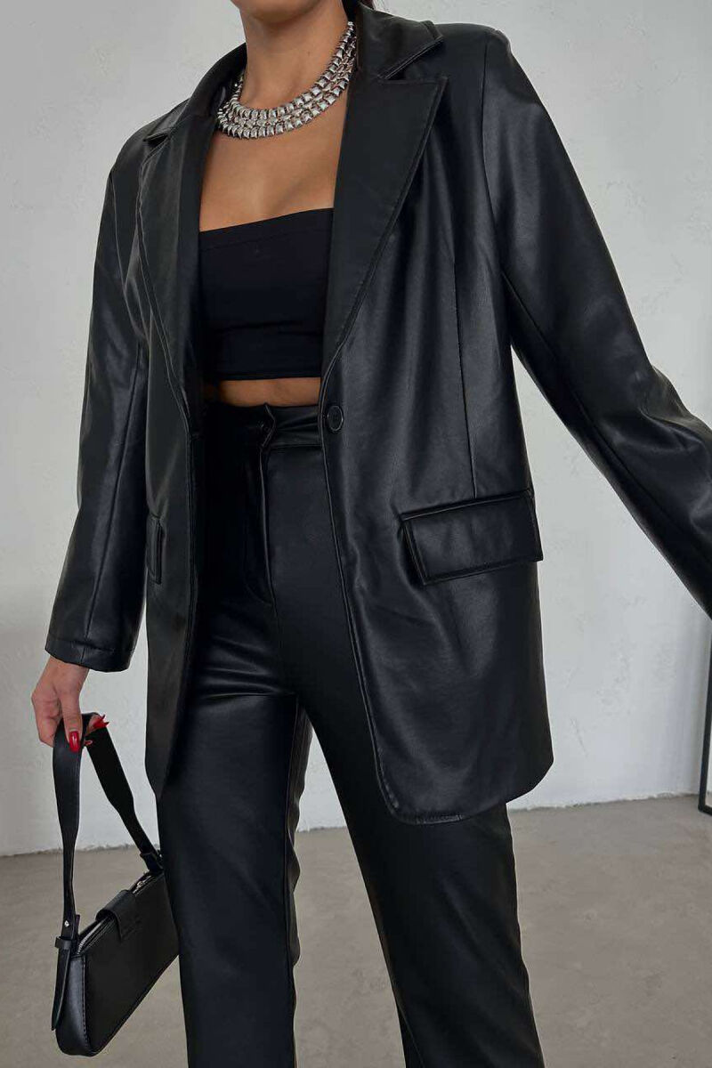 LEATHER ONE COLOR JACKET+TROUSERS WOMEN SET BLACK/ E ZEZE - 5