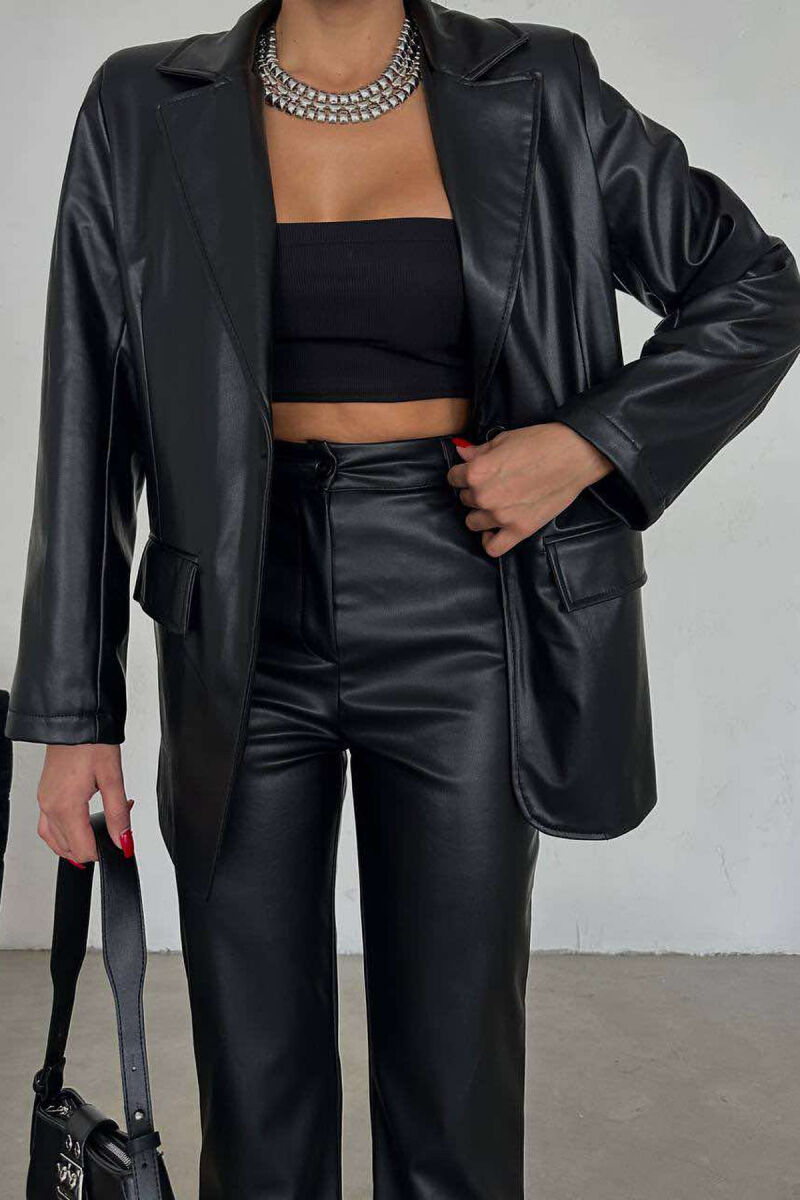 LEATHER ONE COLOR JACKET+TROUSERS WOMEN SET BLACK/ E ZEZE - 7