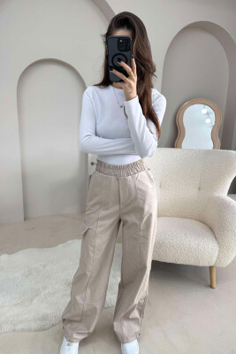 LEATHER ONE COLOR WOMAN TROUSERS BEIGE/BEZHE 