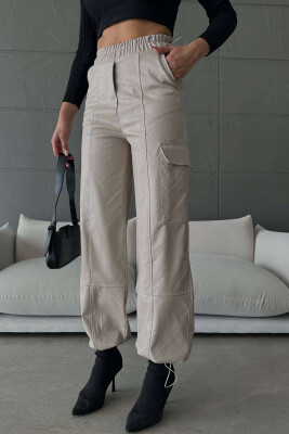 LEATHER ONE COLOR WOMAN TROUSERS BEIGE/BEZHE 