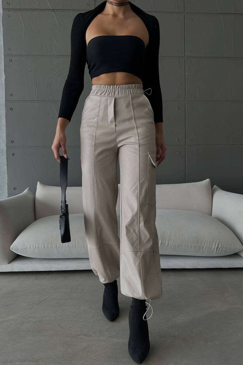 LEATHER ONE COLOR WOMAN TROUSERS BEIGE/BEZHE - 4