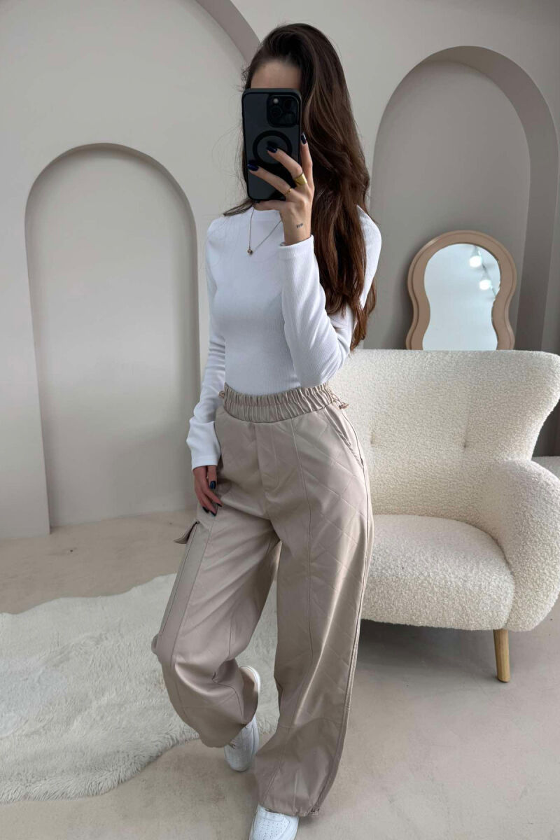 LEATHER ONE COLOR WOMAN TROUSERS BEIGE/BEZHE - 2