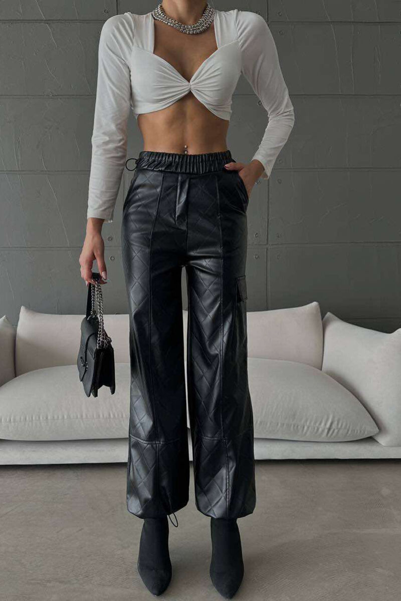 LEATHER ONE COLOR WOMAN TROUSERS BLACK/ E ZEZE - 1