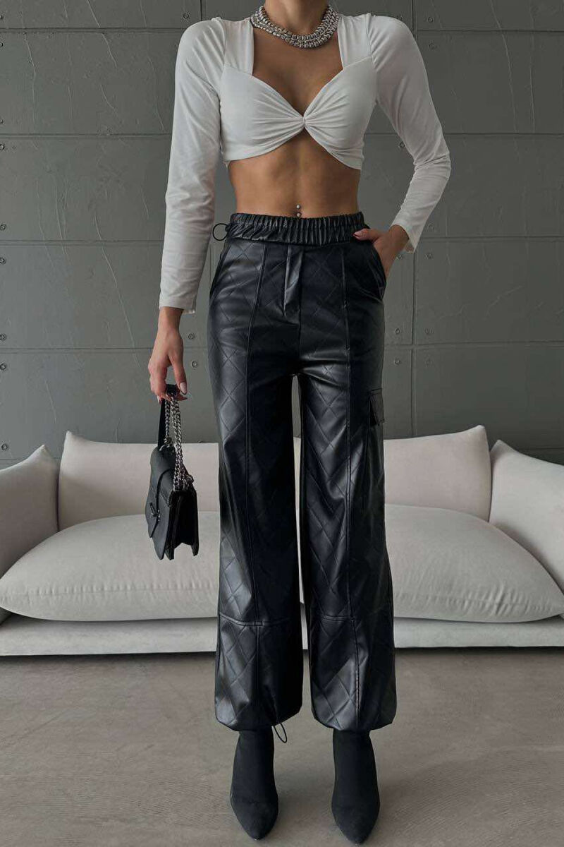 LEATHER ONE COLOR WOMAN TROUSERS BLACK/ E ZEZE - 4