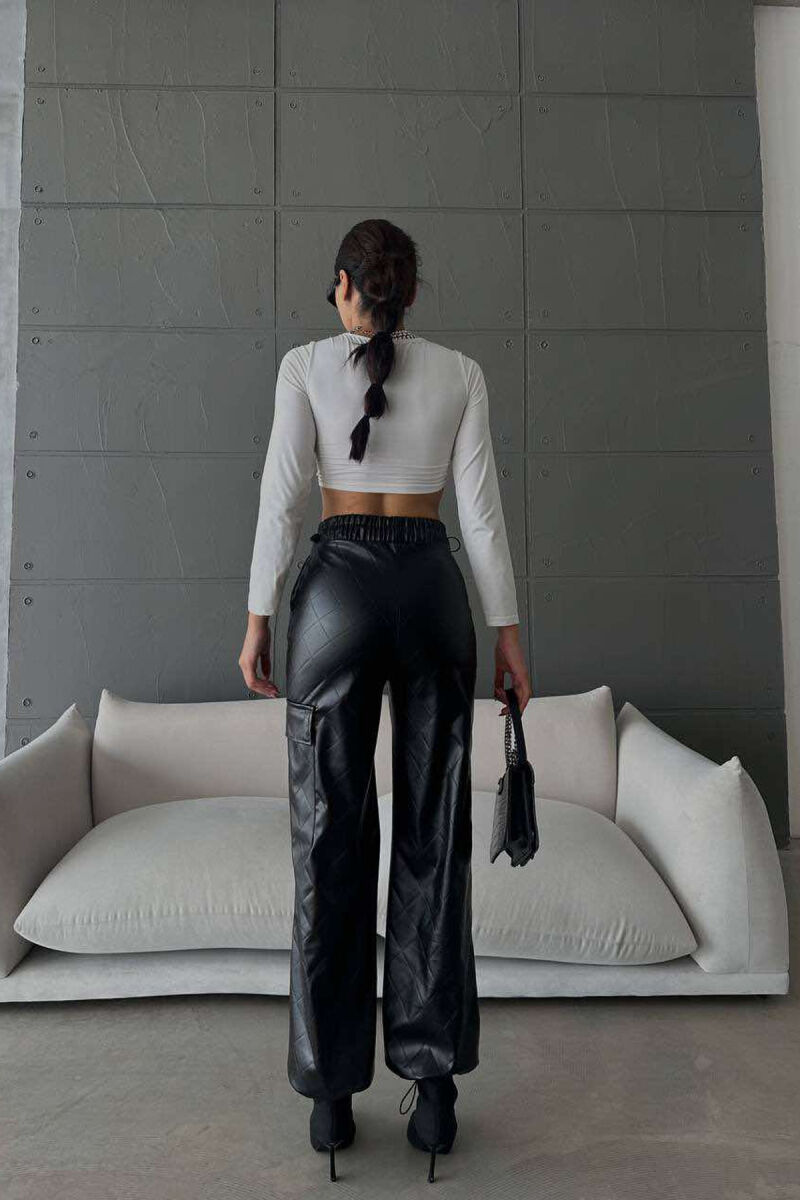 LEATHER ONE COLOR WOMAN TROUSERS BLACK/ E ZEZE - 5