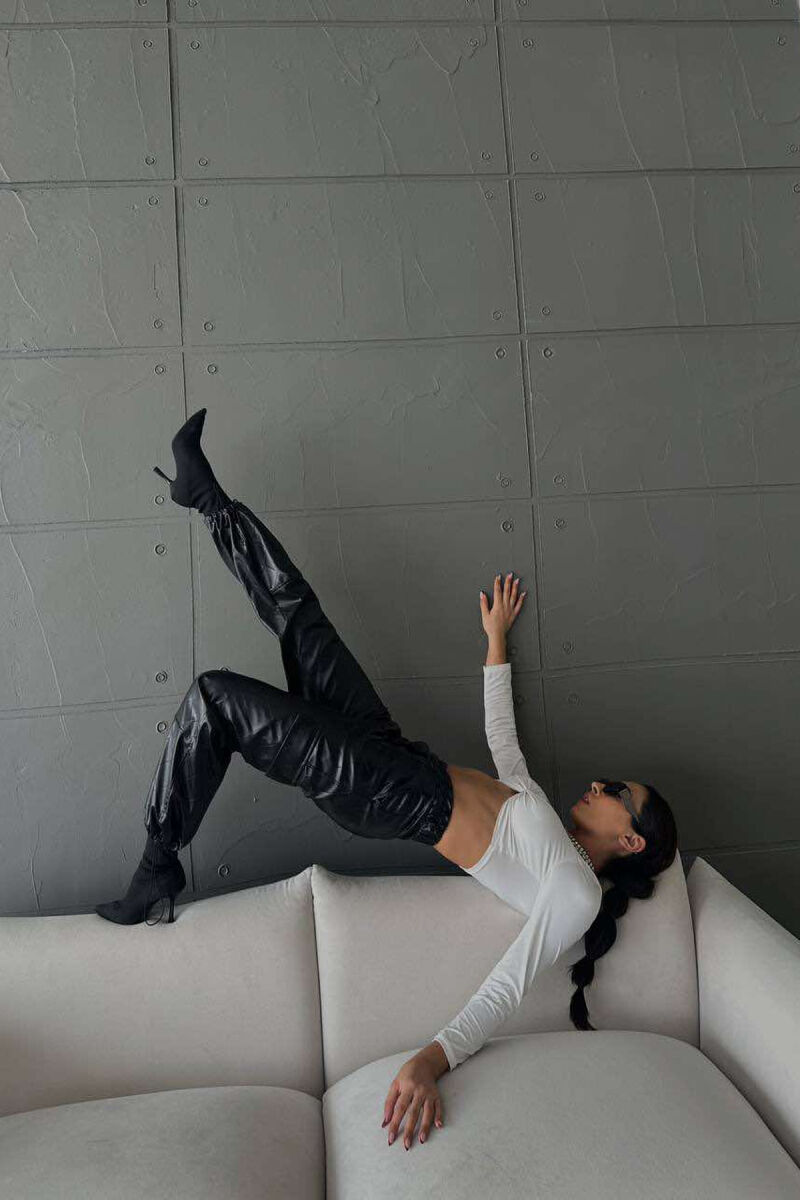 LEATHER ONE COLOR WOMAN TROUSERS BLACK/ E ZEZE - 6