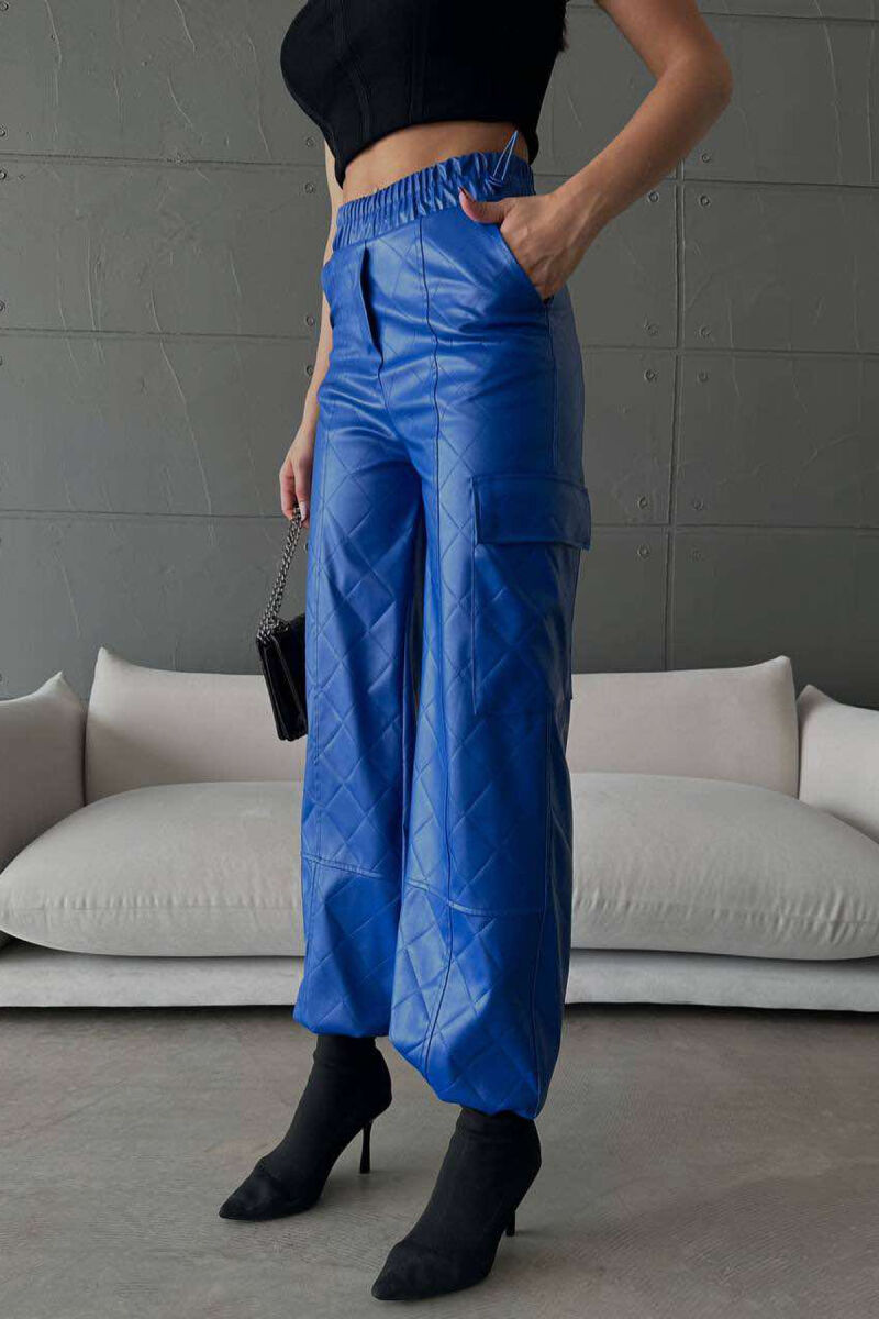 LEATHER ONE COLOR WOMAN TROUSERS BLUE/BLU - 5