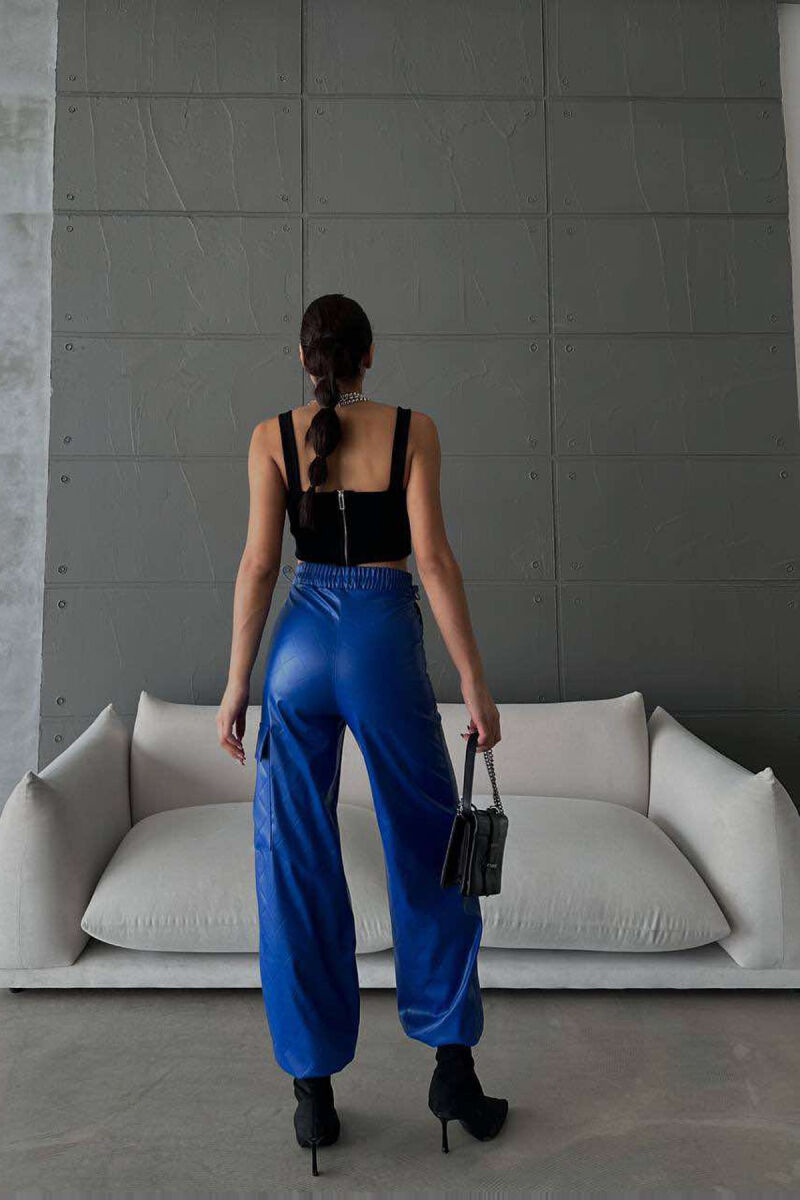 LEATHER ONE COLOR WOMAN TROUSERS BLUE/BLU - 7