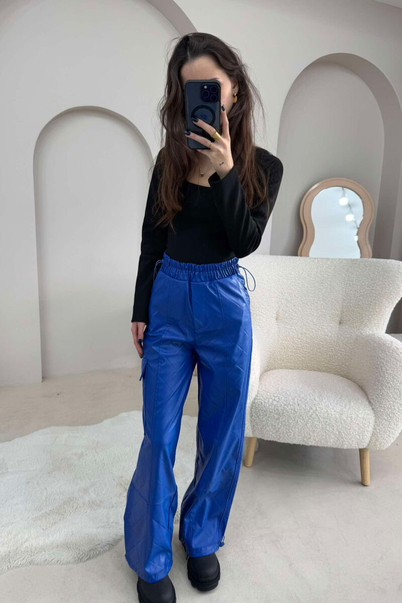 LEATHER ONE COLOR WOMAN TROUSERS BLUE/BLU - 2