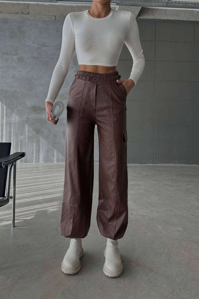 LEATHER ONE COLOR WOMAN TROUSERS BROWN/KAFE - 2