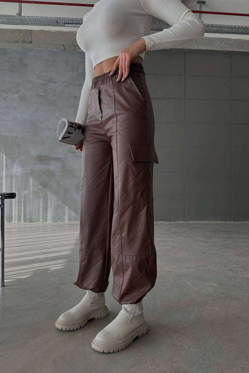 LEATHER ONE COLOR WOMAN TROUSERS BROWN/KAFE - 7