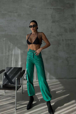 LEATHER ONE COLOR WOMAN TROUSERS GREEN/JESHILE 