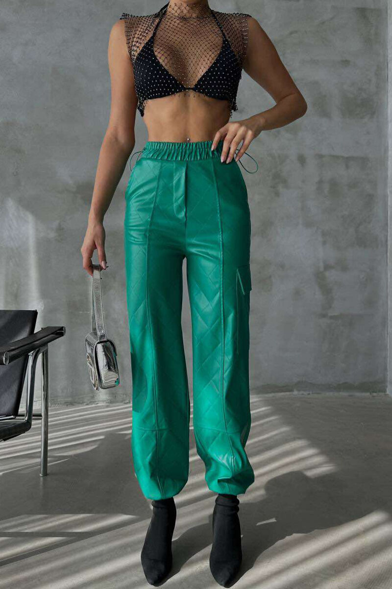 LEATHER ONE COLOR WOMAN TROUSERS GREEN/JESHILE - 2