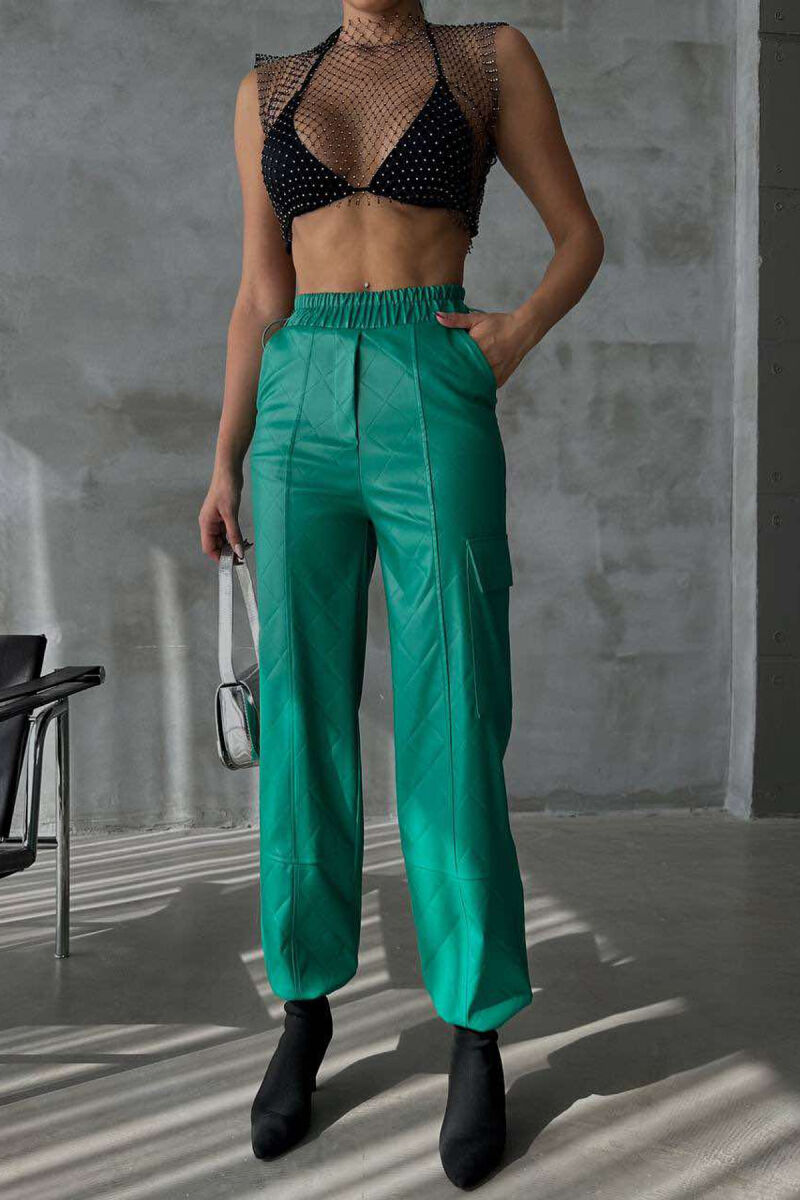 LEATHER ONE COLOR WOMAN TROUSERS GREEN/JESHILE - 3