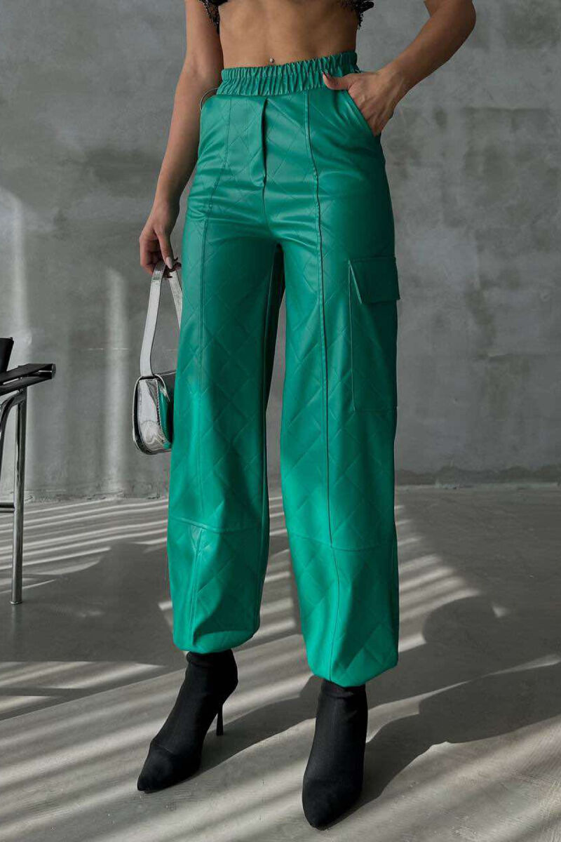 LEATHER ONE COLOR WOMAN TROUSERS GREEN/JESHILE - 4