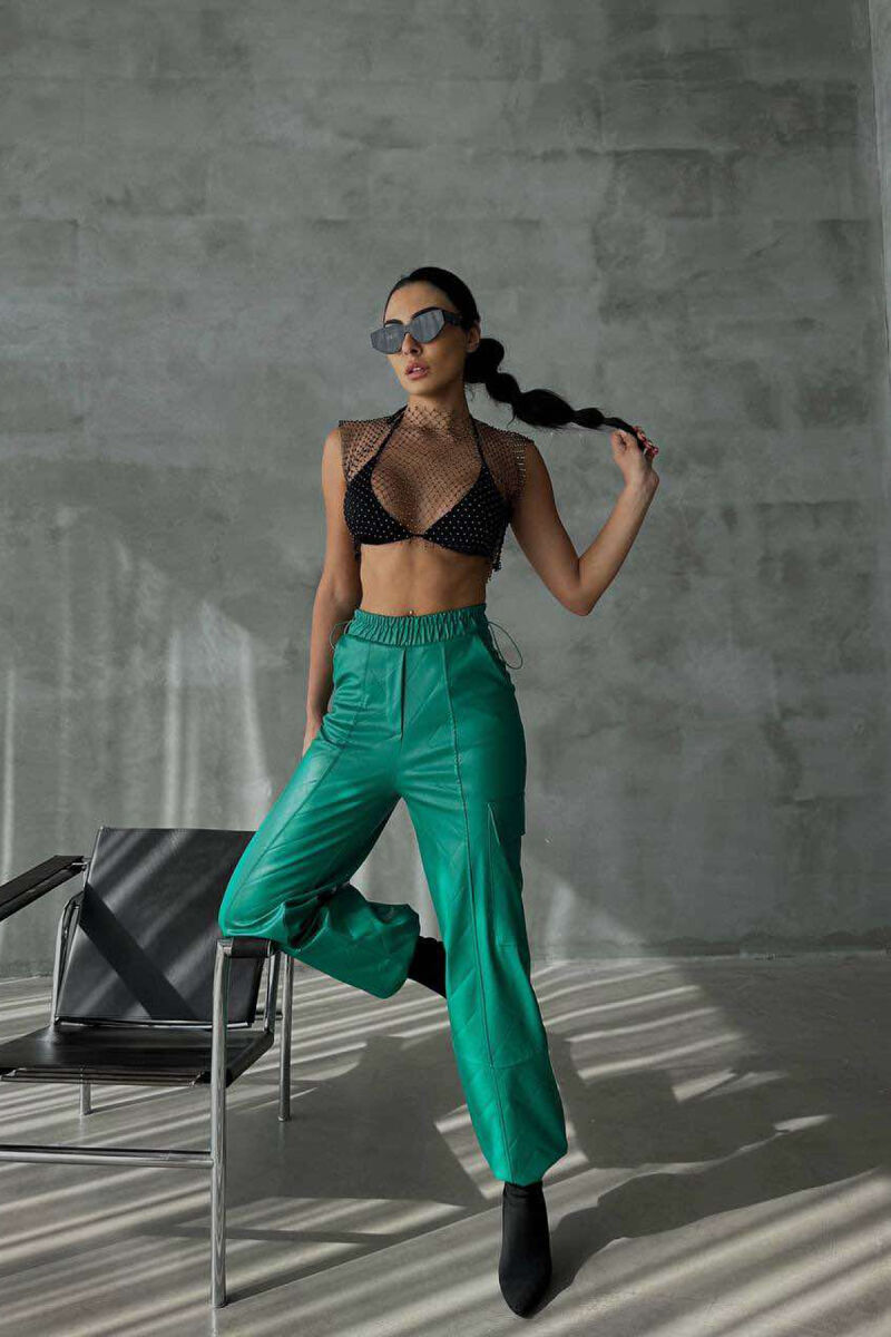 LEATHER ONE COLOR WOMAN TROUSERS GREEN/JESHILE - 5