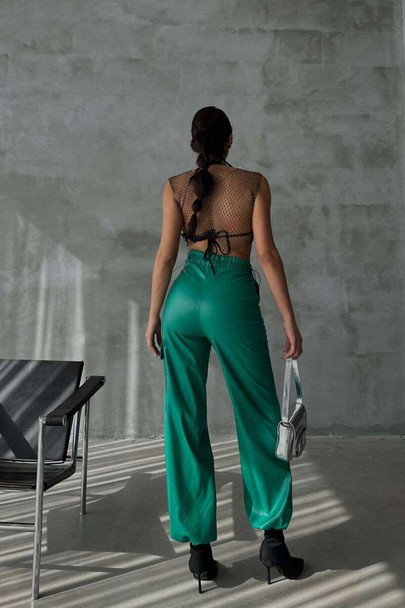 LEATHER ONE COLOR WOMAN TROUSERS GREEN/JESHILE - 6