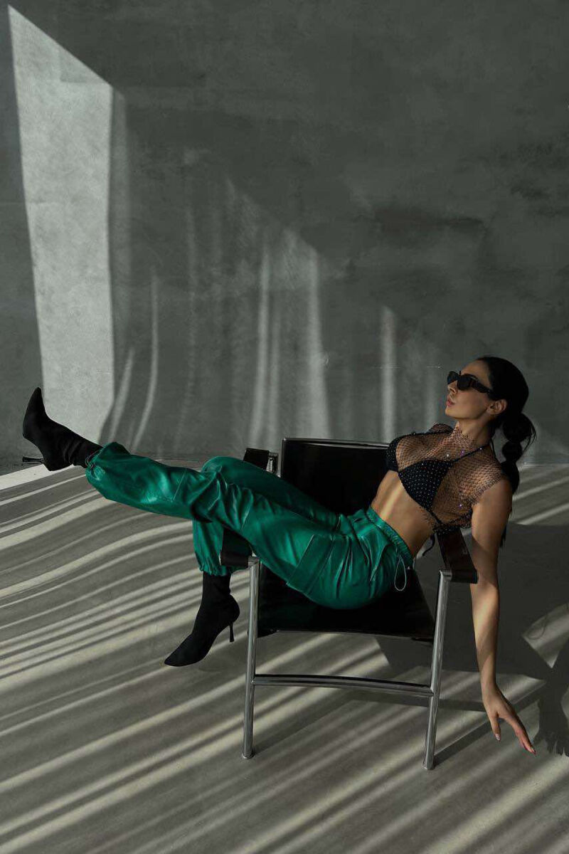 LEATHER ONE COLOR WOMAN TROUSERS GREEN/JESHILE - 7