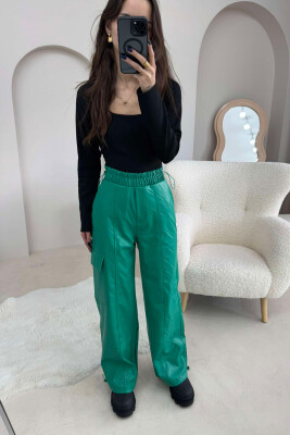 LEATHER ONE COLOR WOMAN TROUSERS GREEN/JESHILE 