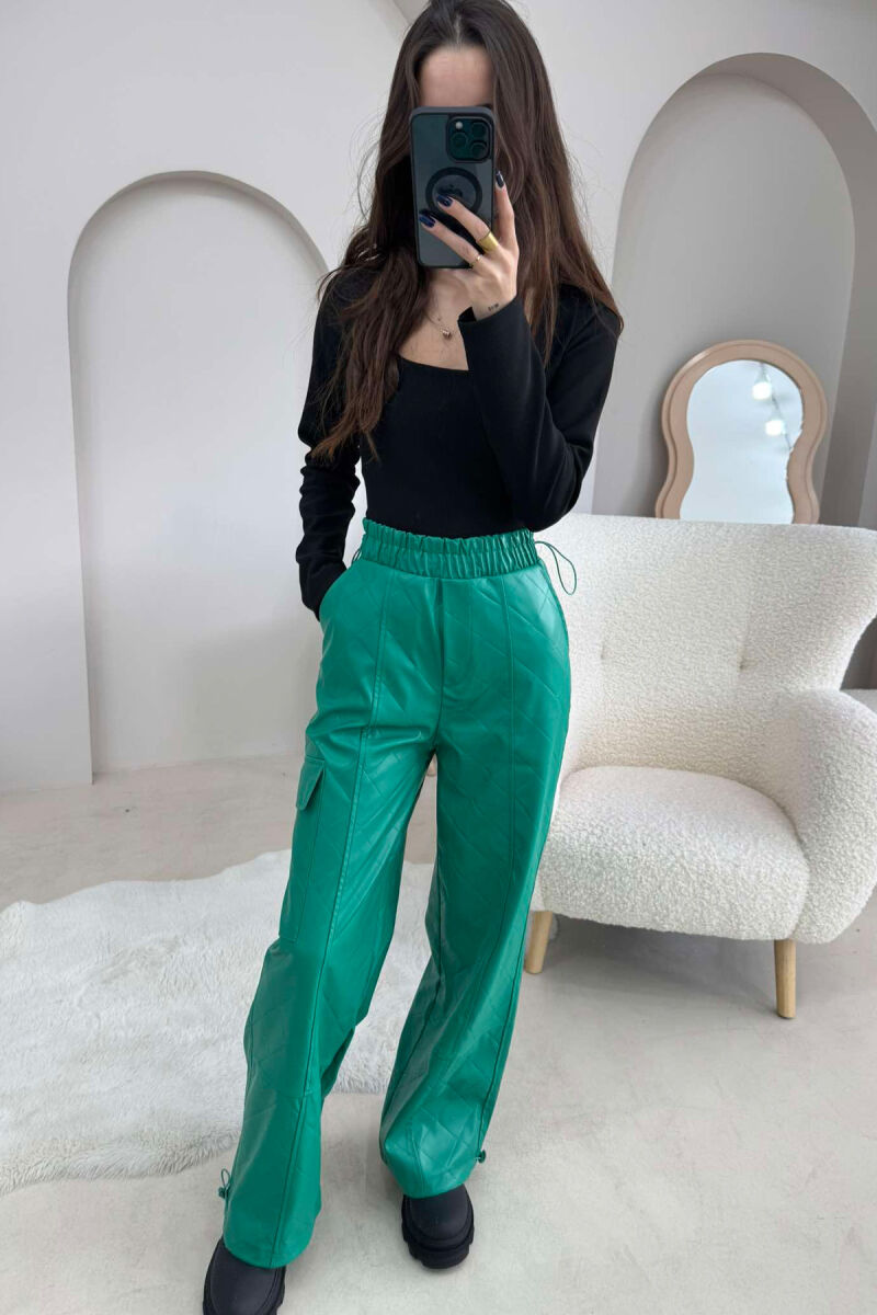 LEATHER ONE COLOR WOMAN TROUSERS GREEN/JESHILE - 2