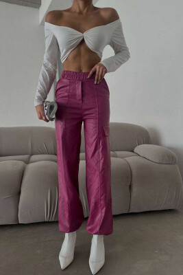 LEATHER ONE COLOR WOMAN TROUSERS PURPLE/LEJLA 