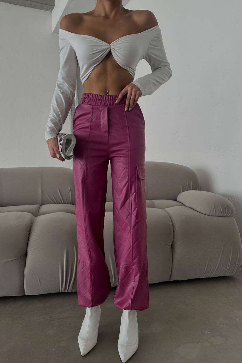 LEATHER ONE COLOR WOMAN TROUSERS PURPLE/LEJLA - 1