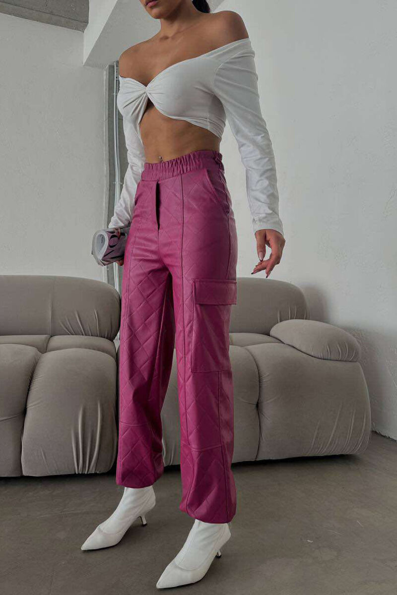 LEATHER ONE COLOR WOMAN TROUSERS PURPLE/LEJLA - 5