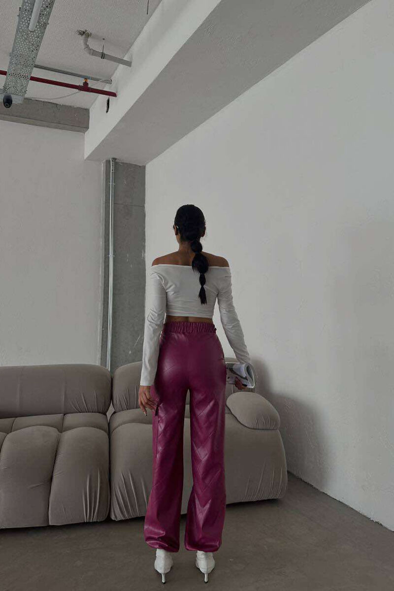 LEATHER ONE COLOR WOMAN TROUSERS PURPLE/LEJLA - 6