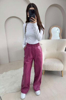 LEATHER ONE COLOR WOMAN TROUSERS PURPLE/LEJLA 