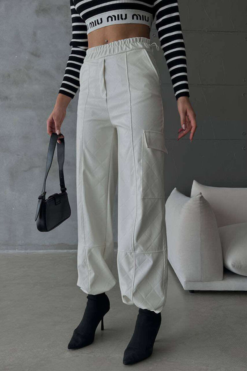 LEATHER ONE COLOR WOMAN TROUSERS WHITE-E BARDHE - 3