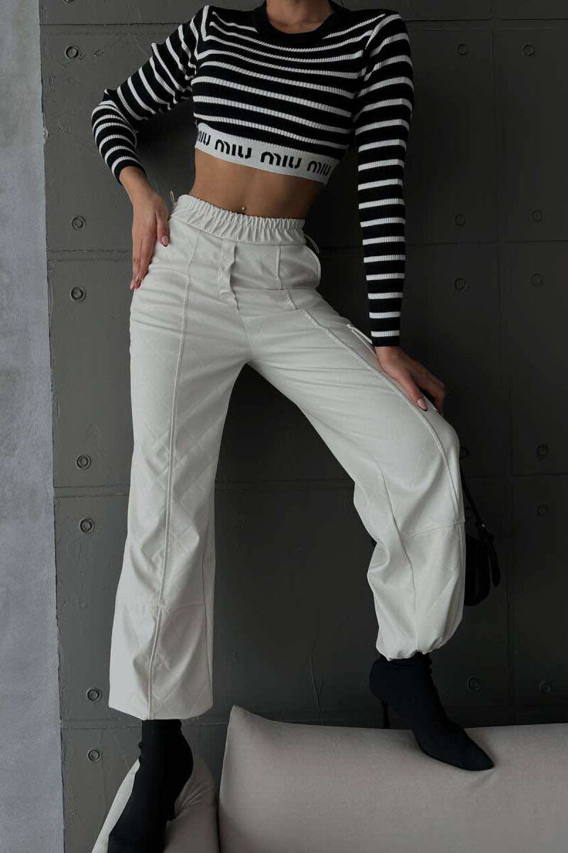 LEATHER ONE COLOR WOMAN TROUSERS WHITE-E BARDHE - 5