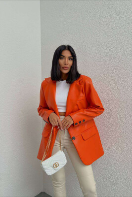 LEATHER ONE COLOR WOMEN JACKET ORANGE/PORTOKALLI 