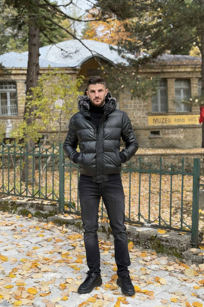 LETHER PUFFER JACKET MEN BLACK/ E ZEZE - 1