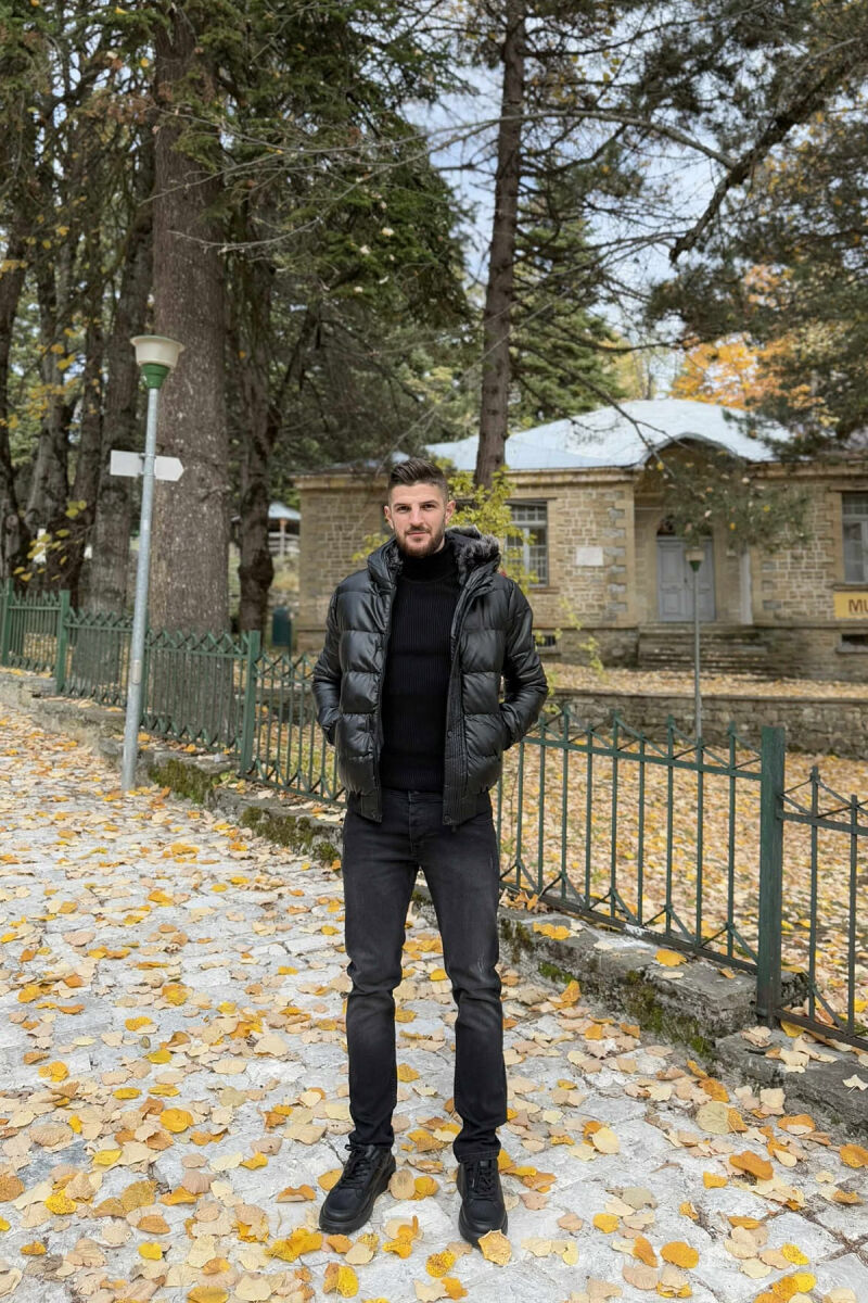 LETHER PUFFER JACKET MEN BLACK/ E ZEZE - 2