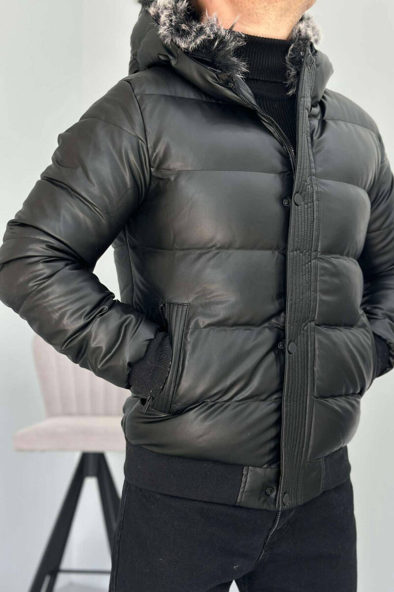 LEATHER PUFFER JACKET MEN IN BLACK COLOR - 1