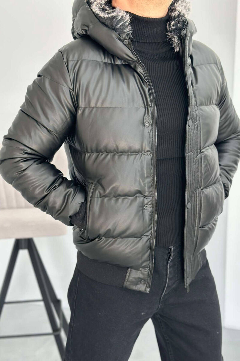 LEATHER PUFFER JACKET MEN IN BLACK COLOR - 2