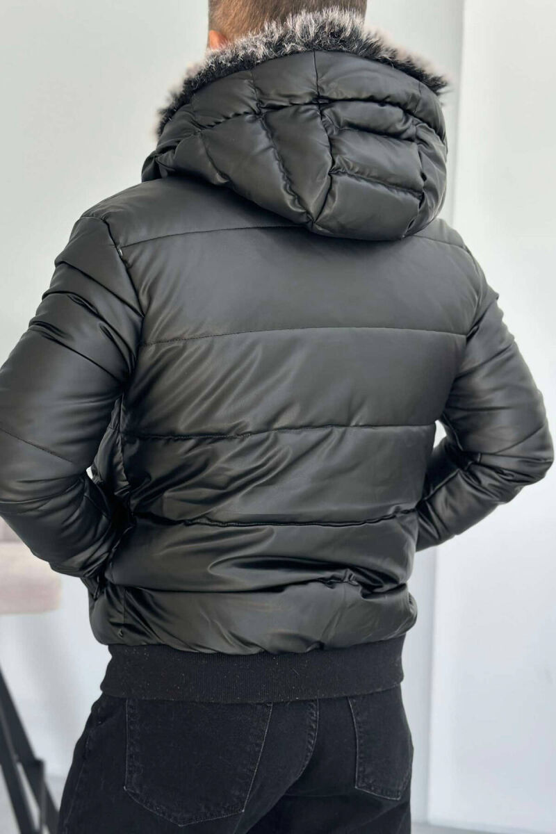 LEATHER PUFFER JACKET MEN IN BLACK COLOR - 5