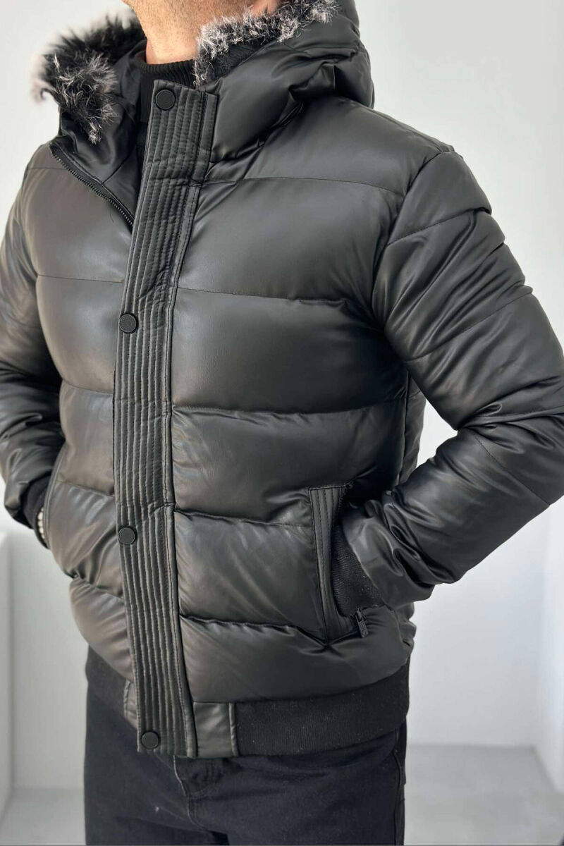 LEATHER PUFFER JACKET MEN IN BLACK COLOR - 6